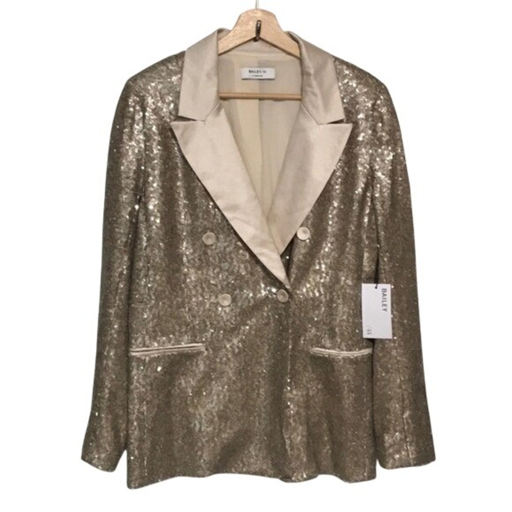 Bailey 44 Women's 10 Jagger Jacket Gold Sequin Double Breasted Blazer NEW